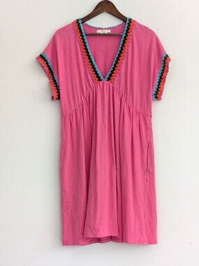 Boden Crochet Trim Jersey Sumner Pink Dress Beach Cover with side pockets Sz 12R